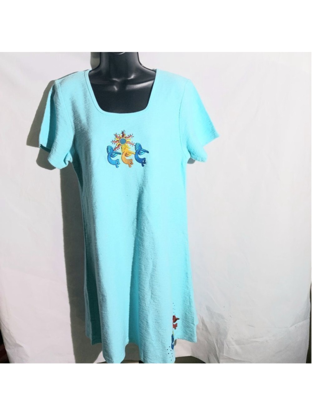 Kokopelli Aqua Shift Dress Size Small - Picture 2 of 6